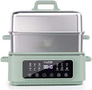 PULZO 18QT Electric Food Steamer for Cooking, Vegetables Steamer with 2-Tier 304 Stainless Steel Trays, 12 Presets, 24H Preset Timer, Multi-Function Steam Cooker for Veggies, Seafood Rice, BPA-Free