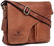 WildHorn Leather Messenger Bag for Men I Handcrafted I Adjustable Strap I DIMENSION:L- 11 inch H-9.5 inch W- 3 inch (Brown)