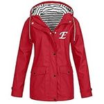 Thickened Coat Women Windproof Large Size Zipper Rain Cape Sleeve Striped Drawstring Hooded Raincoat Autumn Winter 2023 Snow Coat Jacket, Red, M