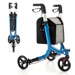 COSTWAY 3 Wheel Folding Rollator, Aluminium Mobility Walker with Adjustable Handle, Storage Bag and Brakes, Lightweight Walking Aid for Elderly Handicapped (Blue)