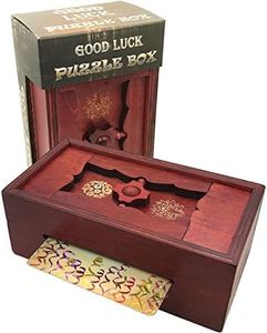 Good Luck Puzzle Box Secret - Money and Gift Card Holder in a Wooden Magic Trick Lock with Hidden Compartment Piggy Bank Brain Teaser Game