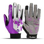 DuShow Cycling Gloves Women Full Finger,Touchscreen Mountain Bike Gloves Gel Padded,Cycling Gloves Girls with Shock-Absorbing Pad for MTB,Road Bike,Racing,BMX-Butterfly Purple-S