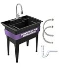 Standing Utility Sink with 1-Handle Pull-Down Gooseneck Faucet – 32” Utility Sinks for Laundry Room, Garage, Garden, Basement – Noah William Home Indoor and Outdoor Basement Wash Tub (Black)