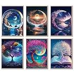 6 Pack Paint by Numbers Adult Kits,Moon Paint by Number Kits for Beginner,Tree Paint by Number DIY Scenery Painting by Number on Canvas Oil Painting Arts Crafts for Home Wall Decor(6 Pack,10x14inch)