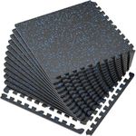 SUPERJARE 0.56“ Thick Exercise Equipment Mats, 48 Sq Ft EVA Foam Mats with Rubber Top, Interlocking Rubber Floor Tiles for Home Gym and Fitness Room, Protective Flooring Mat, Black/ Blue
