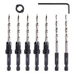 Newdeli 9pc Wood Countersink Drill Bit Set - 5 Pc Adjustable Countersink Bit #8(11/64") All Same Size - 2 Extra 11/64 Tapered Drill Bit, 1 Adjust. Collar, 1 Wrench - 1/4" Quick Change Shank