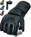 EMRAH V-1.2 MMA Gloves | Pro Grip Hide | Training with Adjustable Strap (Matte Black, Large)