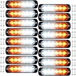 16pcs 6-LED White Amber Surface Mount Emergency Warning Beacon Flash Caution Construction Strobe Light Bar 16 Flashing for Car SUV Pickup Truck Trailer Van RV