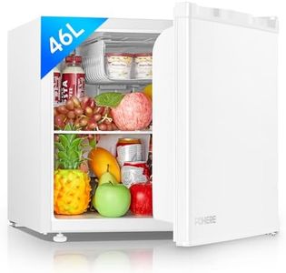 FOHERE Table Top Larder Mini Fridge, 46 Litre Capacity, Quiet Running 42dB, 0 to 7 Adjustable Temperature Control & Legs, Reversible Door, White