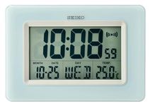 Seiko Elegant Rectangle Digital Plastic Beep Alarm Table and Wall Clock with Day, Date, Month & Temperature Display (Size: 10 x 1.8 x 7 CM | Weight: 300 grm | Color: Blue)