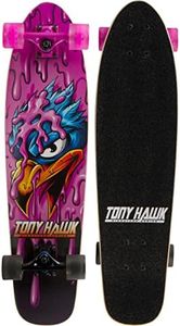 Tony Hawk 31" Complete Cruiser Skateboard, 9-ply Maple Deck Skateboard for Cruising, Carving, Tricks and Downhill, Pink Hawk