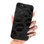 Ownest Compatible for iPhone 7/iPhone 8/iPhone SE for Cute Sexy Lip Print Girls Woman and Transparent Soft TPU Bumper Silicone Shockproof Cute Case-Black