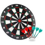 Theefun Safety Dart Board Set - 16 Inch Rubber Dart Board with 6 Soft Tip Darts for Fmaily Members - Indoor Outdoor Darts Game, Party, Office and Family Leisure Sport