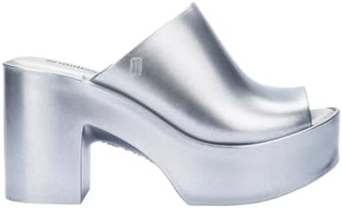 Melissa Mule Hype Metallic Heel - Fashion Sandal for Women - Iridescent Comfortable Mule Style - 9.5cm Heel Height - High-Shine Upper with Bubblegum Scent - Chic and Sophisticated, Light Silver, 10