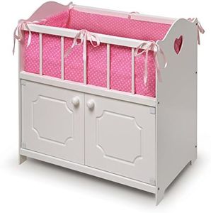 Badger Basket Toy Doll Bed with Storage, Bedding, and Personalization Kit for 22 inch Dolls - White