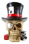 Ebros Gift Casino Royale Poker Cards Dice and Chips Skull with Top Hat and Cigar Small Figurine 5.25" H Ossuary Macabre Halloween Big Gambler Skulls Skeletons Cranium Statue