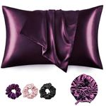 Satin Bonnet for Curly Hair with Silk Satin Pillow Covers and Scrunchies | Silk Bonnet for Hair|Best Gift Combo of Pack of 2 Satin Pillowcases with 3 Silk Scrunchies HairCap (Mulberry)