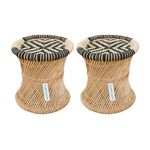 VEDIKARTH Handicraft Bamboo Cane Bar Round Stool Mudda Chair, Indoor/Outdoor Furniture, Lightweight & Durable, Suitable for Restaurant, Cafe Home, Garden, Balcony 15 * 15 (Brown and Black, Set of 2)