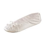 isotoner Women's Satin Ballerina Slippers with Embroidered Pearl, White, 6.5-7.5