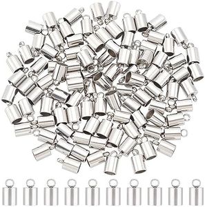 UNICRAFTALE 100pcs Barrel End Caps 100pcs Stainless Steel Cord Ends 4mm Inner Diameter Smooth End Caps Terminators Cord Finding for Jewelry Making Kit, Stainless Steel Color