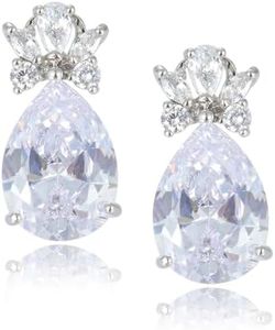 RIZILIA Teardrop Stud Pierced Earrings with Pear Cut CZ [5 Colors available] in White Gold Plated, Simple Modern Elegant (White CZ | APR)