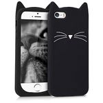 kwmobile Case Compatible with Apple iPhone SE (1.Gen 2016) / iPhone 5 / iPhone 5S - Cat Case Soft Cute Protective Silicone Cover - Black/White