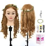 Neverland Beauty 26 inch 60% Real Human Hair Training Head Hairdressing Cosmetology Mannequin Head with Clamp Holder & DIY Hair Styling Braiding Tools