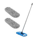 Addis Flat 100% Microfibre Super Sweeping 3 pcs Handle & Twin Extra Dusting Mop Head Pack, Blue & Metallic, Metallic/Blue, 40 x 111 cm