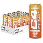 C4 Smart Energy Drinks Mango 330ml (12 pack) | Sugar Free Energy Drink with 106mg Natural Caffeine, Brainberry, Nootropics, Vitamin C | Natural Energy Drink for Mental Focus On the Go