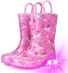 Funspread Rain Boots for Girls - Light Up Rain Boots for Toddlers and Kids Waterproof Shoes with Handles Light Pink Size 1B