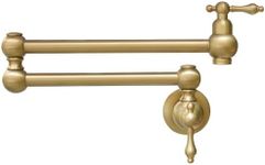 Delnet Brass Kitchen Sink Tap Gold Folding Two Handles Wall Mounted Swivel Pot Filler Faucet