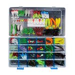 RoseFlower 146 Pieces Fishing Lure Kits Mixed Universal Artificial Soft Bait Sets Including Spinning Lures, Plastic Worms, Frogs, Single Hooks, Tackle Box - Freshwater Saltwater Fishing Equipment