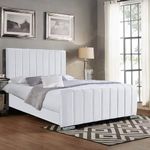 The Bed Place Panel Line Upholstered Double Bed frame with Headboard and Foot board - Double Bed 4FT6 - Wooden Bed Frame Double Bed - White Plush Velvet