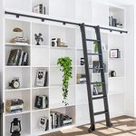 DIYHD 3.3FT Hook On Rolling Library Ladder Track Kit with 87" Metal Ladder