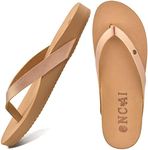 ONCAI Womens Flip Flops For Women Comfortable Leather Strap Yoga Mat Non-Slip Women's Thong Sandal Casual Summer Beach Slippers With Arch Support Rose Gold Size 8.5