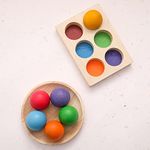 ibwaae Wooden Color Sorting Balls Game Peg Board Rainbow Color Matching Toys 6 Pcs Activities Balls Montessori Toys for Toddlers