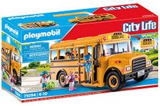 Playmobil 71094 City Life School Bus, yellow US toy bus , educational toy, fun imaginative role-play, playset suitable for children ages 4+