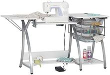 Sew Ready Pro Stitch Sewing Machine Table - 56.75" W x 23.75" D White Hobby and Sewing Machine Table with Storage Shelf and 3 Storage Drawers - Can Also Be Used as Computer Desk