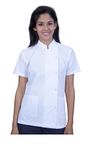 Dr. Apron Half Sleeves Asymmetric Neck Lab Coat Apron For Womens Girls Color White Size 34