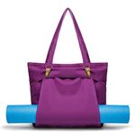 KUAK Yoga Mat Bag for Women, Canvas Yoga Bags and Carriers, Gym Bag with Adjustable Yoga Mat Holder, 2 Pockets, Carryall Tote Fits Most Size Mats for Pilates and Workout, Purple