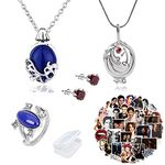 UoYu The Vampire Jewellery Set Elena Gilbert Opening Vervain Locket Pendant Necklace Daywalking Katherine Necklace Blue Diamond Ring Red Diamond Stud Earrings with Sticker 25 pcs, Zinc, No Gemstone