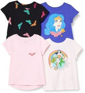Amazon Essentials DC Camisetas de Manga Corta Niña, Pack de 4, El Mundo de Wonder Woman, 6-7 años