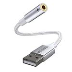 MOSWAG USB to 3.5mm Jack Audio Adapter,External Sound Card USB-A to Audio Jack Adapter with 3.5mm Aux Stereo Converter Compatible with Headset,PC,Laptop,Linux,Desktops,PS4 and More Device