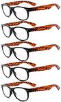 Eyekepper Classic 80's Reading Glasses-5 Pairs Black Frame with Tortoie Arms Glasses for Women Reading,+3.50 Reader Eyeglasses