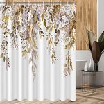 Nuseiis Brown Long Eucalyptus Shower Curtain 72x78 Inches, Watercolor Botanical Leaves Bathroom Shower Curtain, Waterproof Fabric Tan Shower Curtain with Hooks