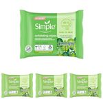 Simple biodegradable Exfoliating Face Wipes cleansing wipes to smooth skin and unclog pores for sensitive skin 20 wipes (Pack of 4)