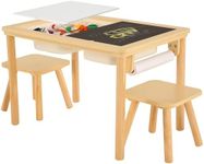 Bateso Sensory Table for Toddlers with 2 Chairs & Roll Paper, Wooden Kid Table Chair Set with Double-Sided Boards and 2 Storage Bins, Activity Table for Sand and Water Play, Indoor & Outdoor Use