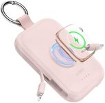 RORRY Portable Apple Watch Charger,5000mAh iWatch Wireless Charger Power Bank with Built-in Cable,Travel Keychain Charger for Apple Watch 9/Ultra2/8/Ultra/7/6/Se/5/4/3,iPhone 15/14/13/12/11(Pink)