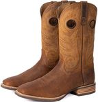 Palitutu Cowboy Boots for Men Full-Grain leather, Square Toe Western Men's Boots Retro Embroidered, Pull-On Country Boots, Slip Resistant Boots for Rodeo & Festivals Brown