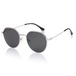Vincent Chase By Lenskart | Silver Full Rim Round |Polarized Stylish Sunglasses | 100% UV Protected | For Men & Women (Narrow, VC S13137)